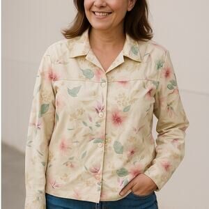 2/$30 Alfred Dunner Floral Beaded Sequin Jacket 14 Women Pastel Cotton